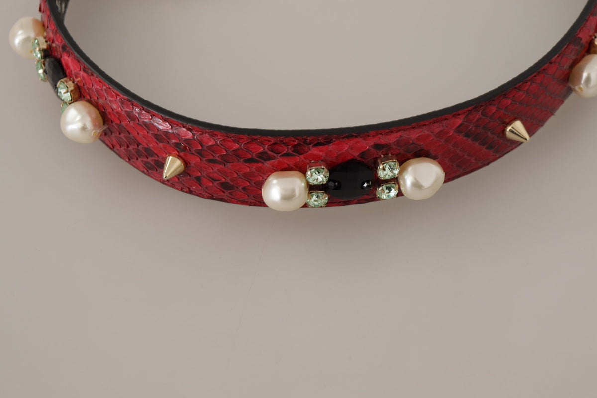 Dolce & Gabbana Rote exotische Ledertasche mit Kristallen Schulterriemen