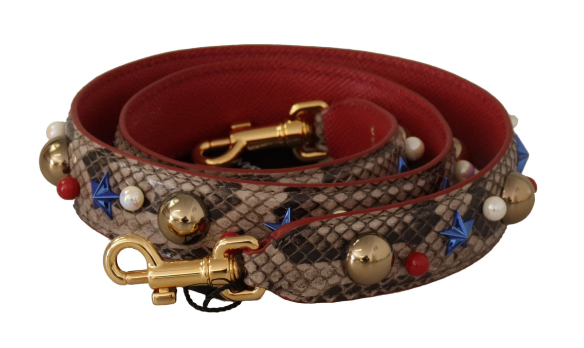 Dolce & Gabbana Brauner Pythonleder-Schulterriemen mit Nieten