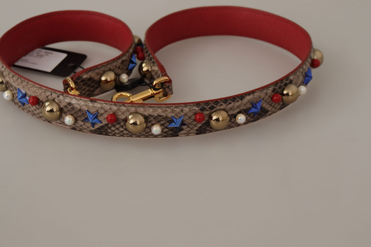 Dolce & Gabbana Brauner Pythonleder-Schulterriemen mit Nieten