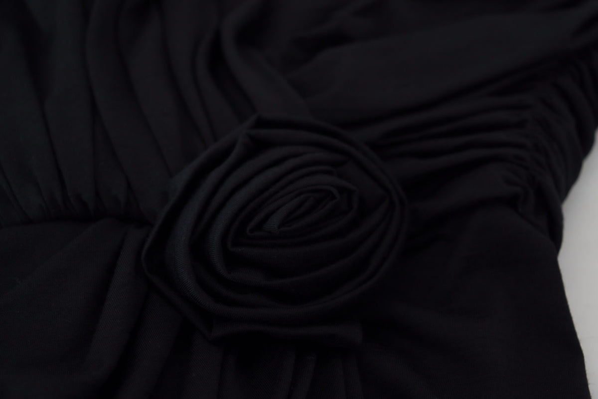 Dolce & Gabbana Schwarzes Wickelmantelkleid mit einer Schulter aus Wolle
