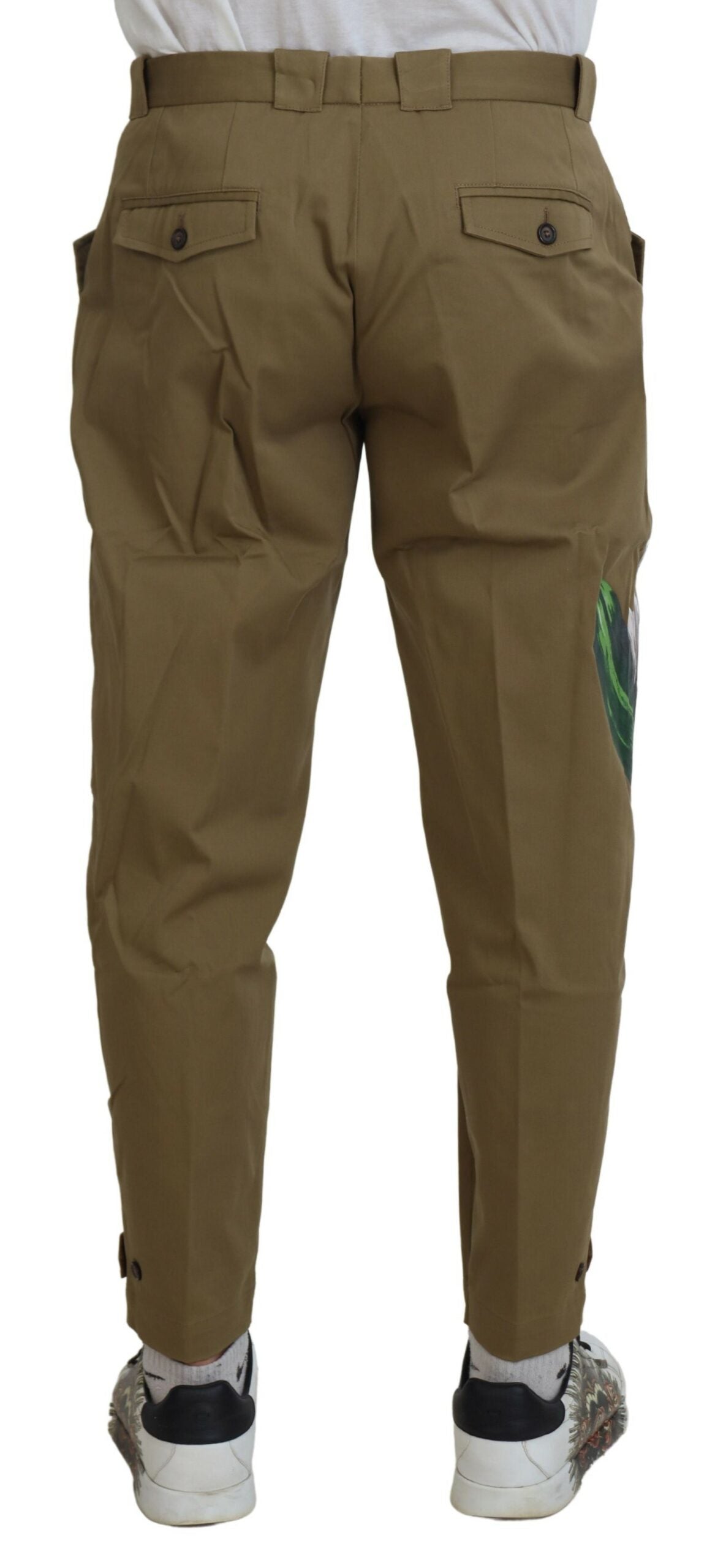 Dolce & Gabbana Beigefarbene Stretch-Chinohose aus Baumwolle mit Blumenmuster