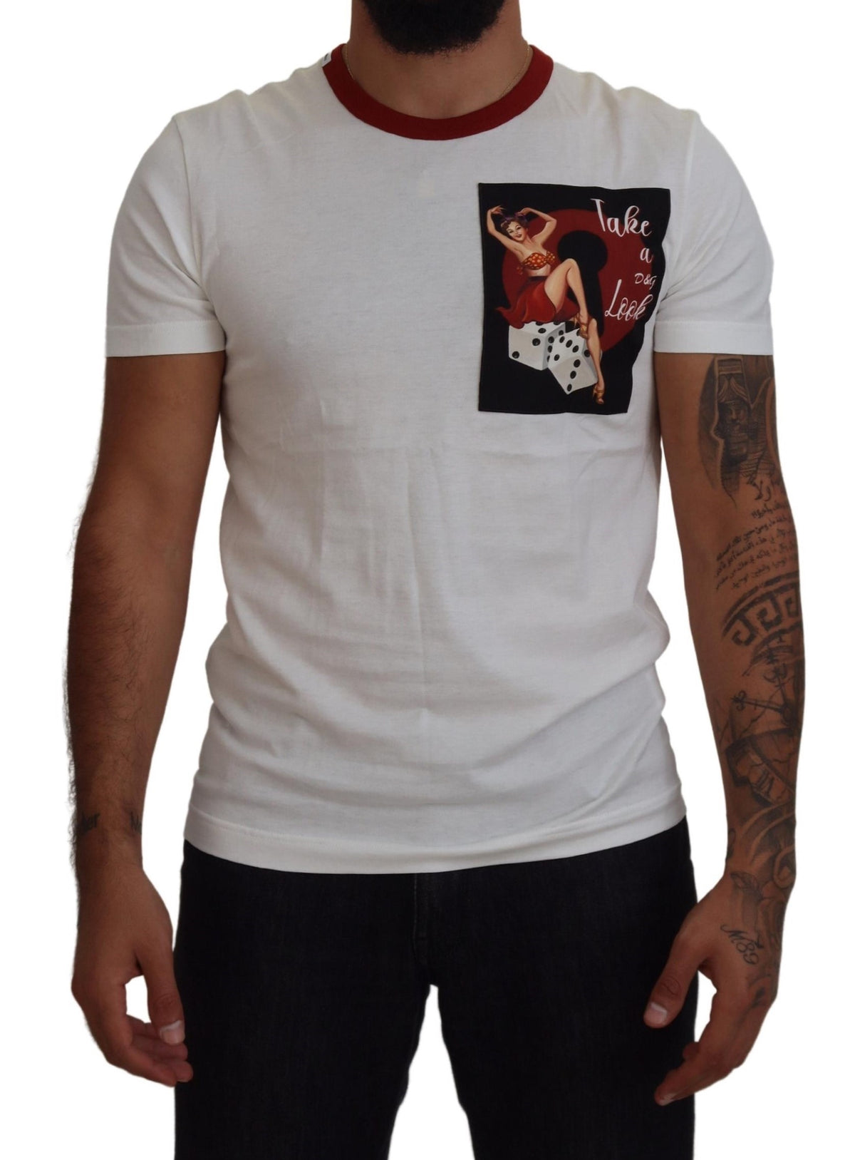 Dolce & Gabbana Weißes T-Shirt mit Rundhalsausschnitt und Logodruck aus Baumwolle