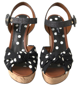 Dolce & Gabbana Schwarze Keile Gepunktete Knöchelriemen Schuhe Sandalen
