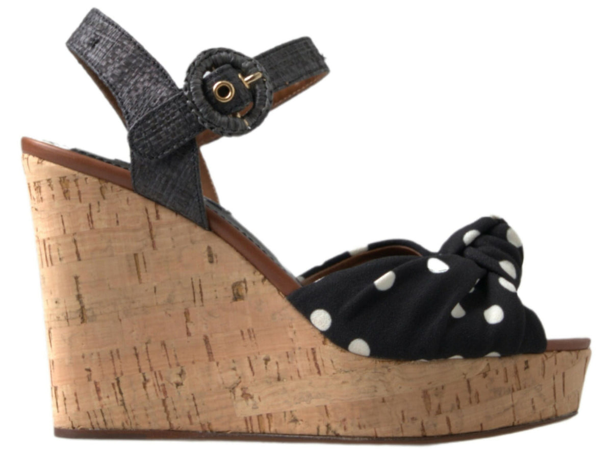 Dolce & Gabbana Schwarze Keile Gepunktete Knöchelriemen Schuhe Sandalen