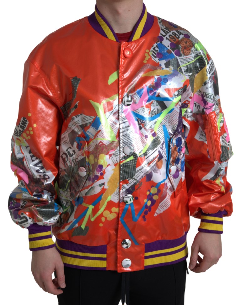 Dolce & Gabbana Orangefarbene Polyester-Blouson-Jacke mit Knöpfen