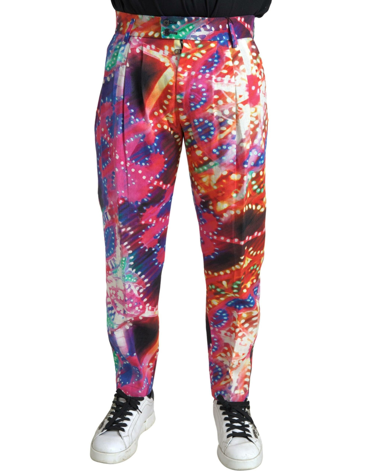 Dolce & Gabbana Multicolor Bedruckte Leinen Herren Hosen Hosen