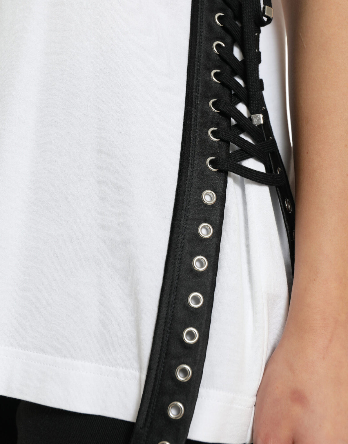 Dolce & Gabbana Weißes T-Shirt mit Slogandruck und Schnürung