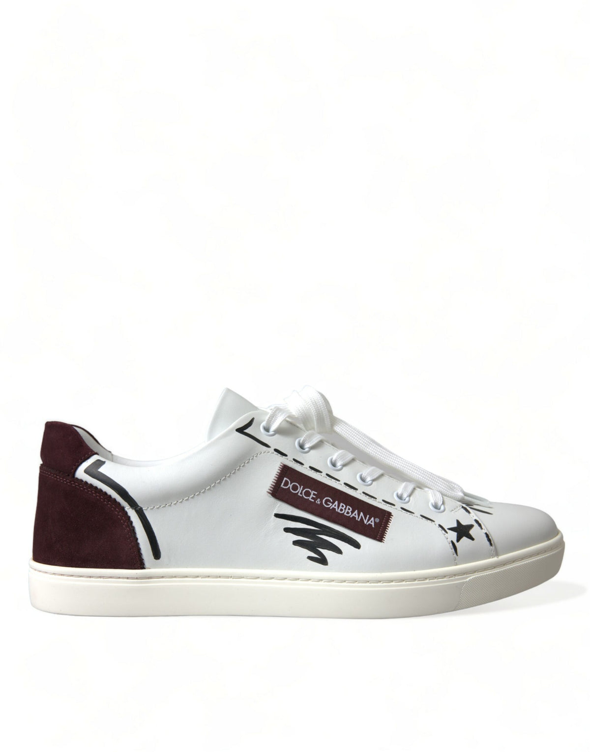 Dolce & Gabbana Weiß Bordeaux Leder Logo Low Top Sneakers Schuhe