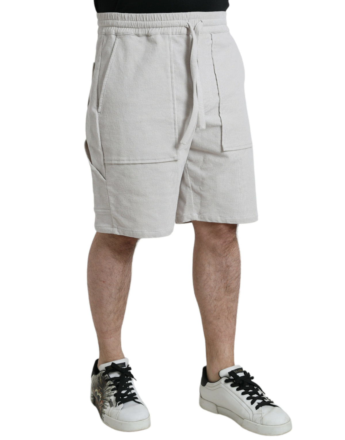 Dolce & Gabbana Beigefarbene Logo-Bermuda-Shorts aus Baumwollcord