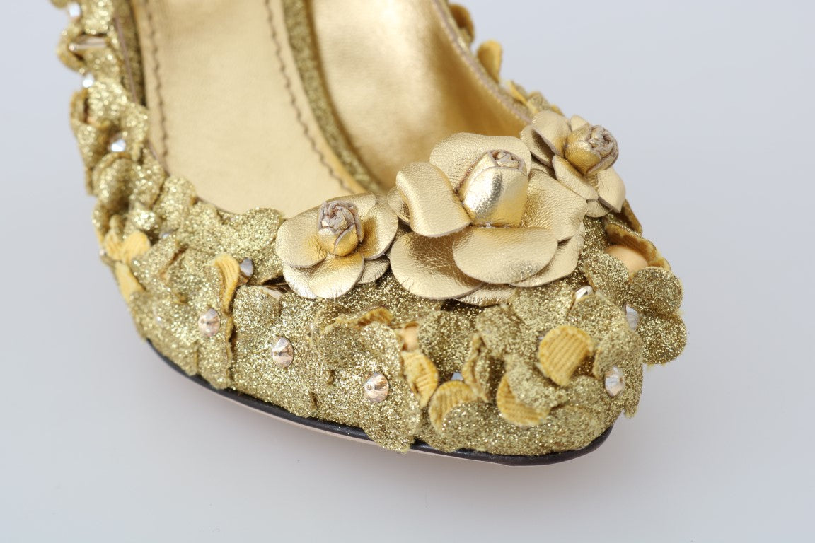 Dolce & Gabbana Gold Floral Kristall Mary Janes Pumps