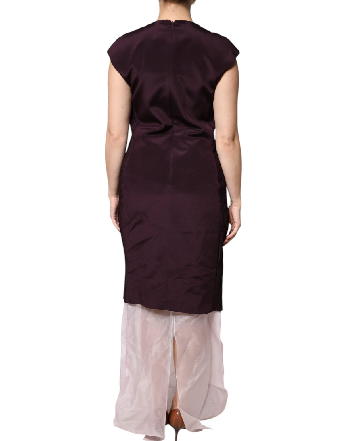 Barbara Casasola Braunes Seidenmantel-Maxikleid mit kurzen Ärmeln