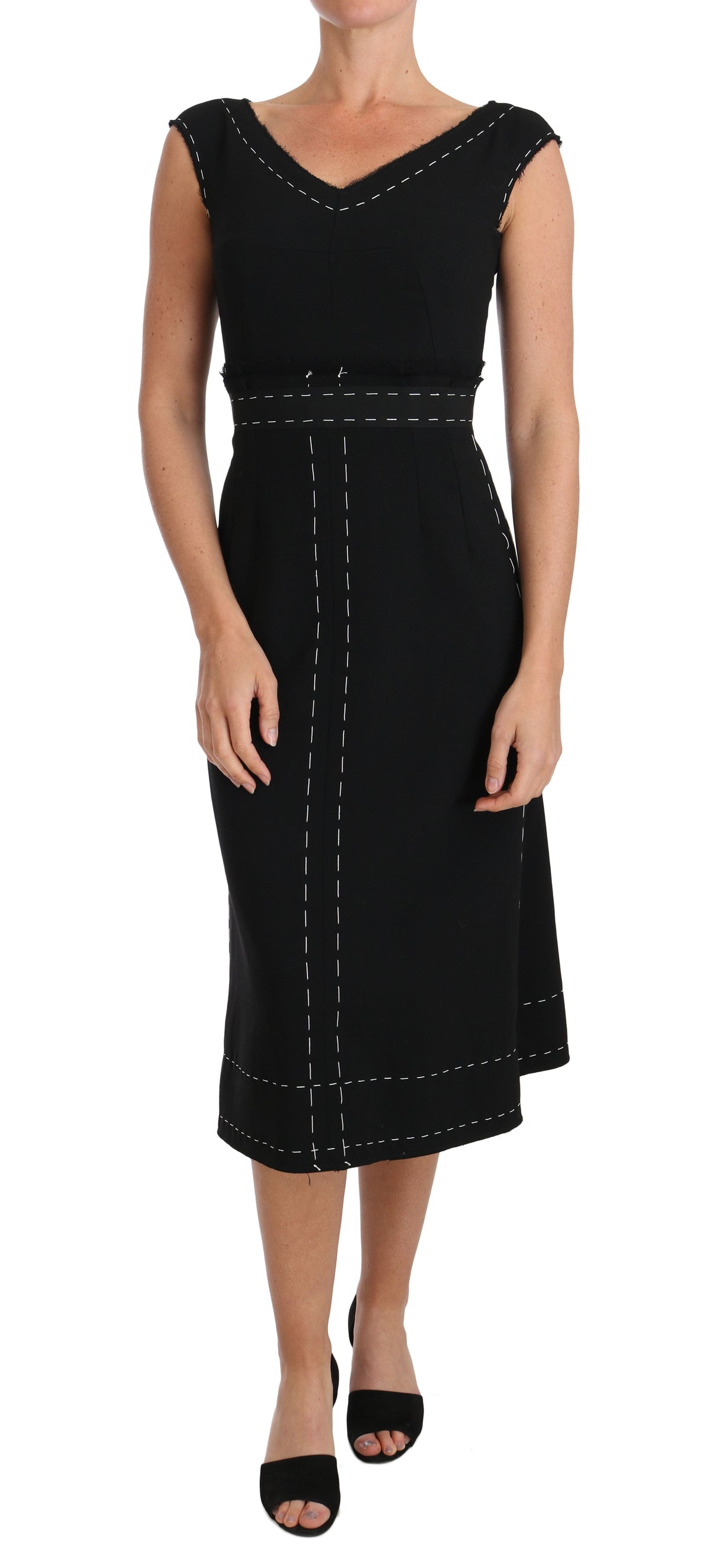 Dolce & Gabbana Schwarzes Stretch-Etuikleid aus Wolle in A-Linie