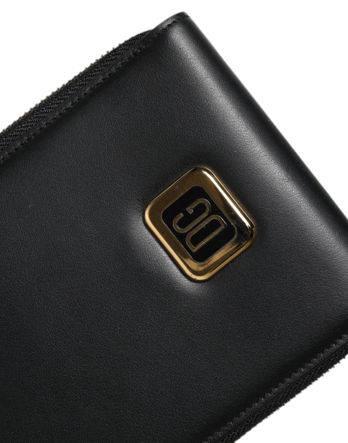 Dolce & Gabbana Schwarzes Leder Logo Plaque Halsband Karte Münze Brieftasche