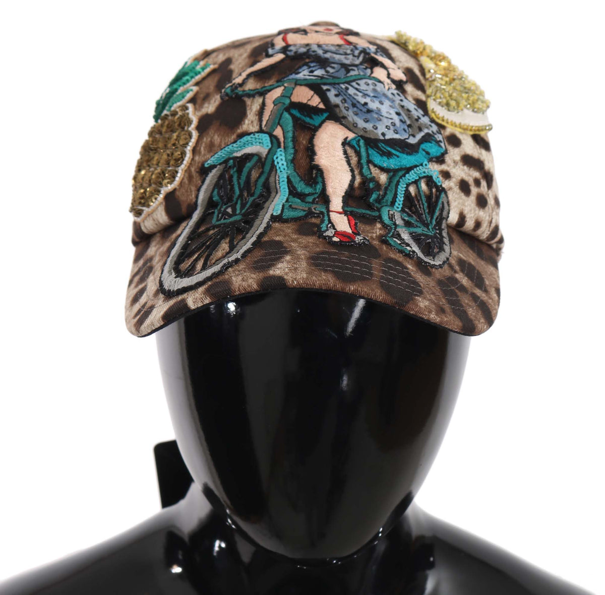 Dolce & Gabbana Brauner Leopard Pailletten Sizilien Applique Baseballmütze