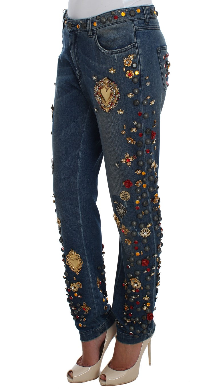 Dolce & Gabbana Crystal Roses Herz verschönert Jeans