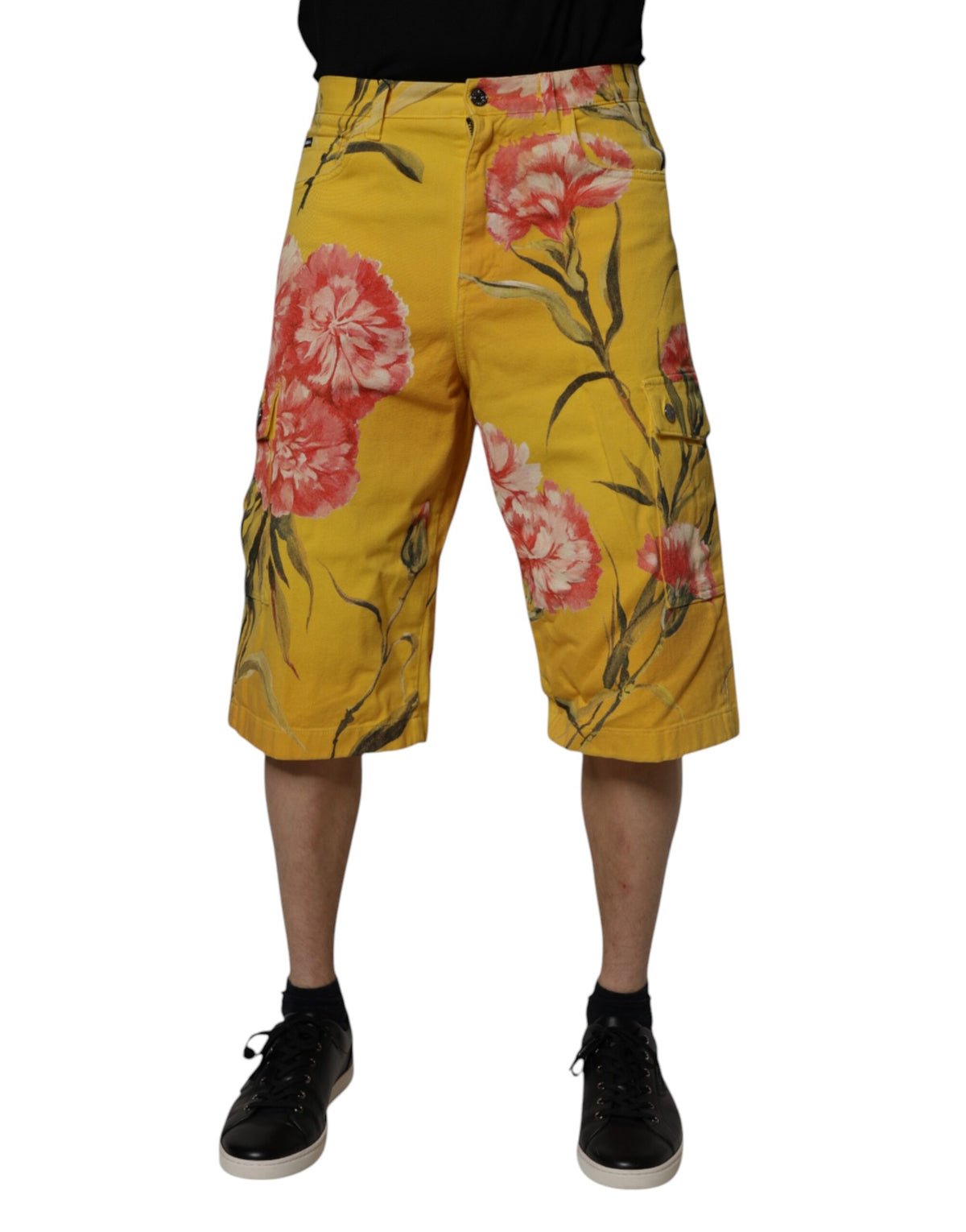 Dolce & Gabbana Gelbe geblümte Cargo Denim Herren Bermudashorts