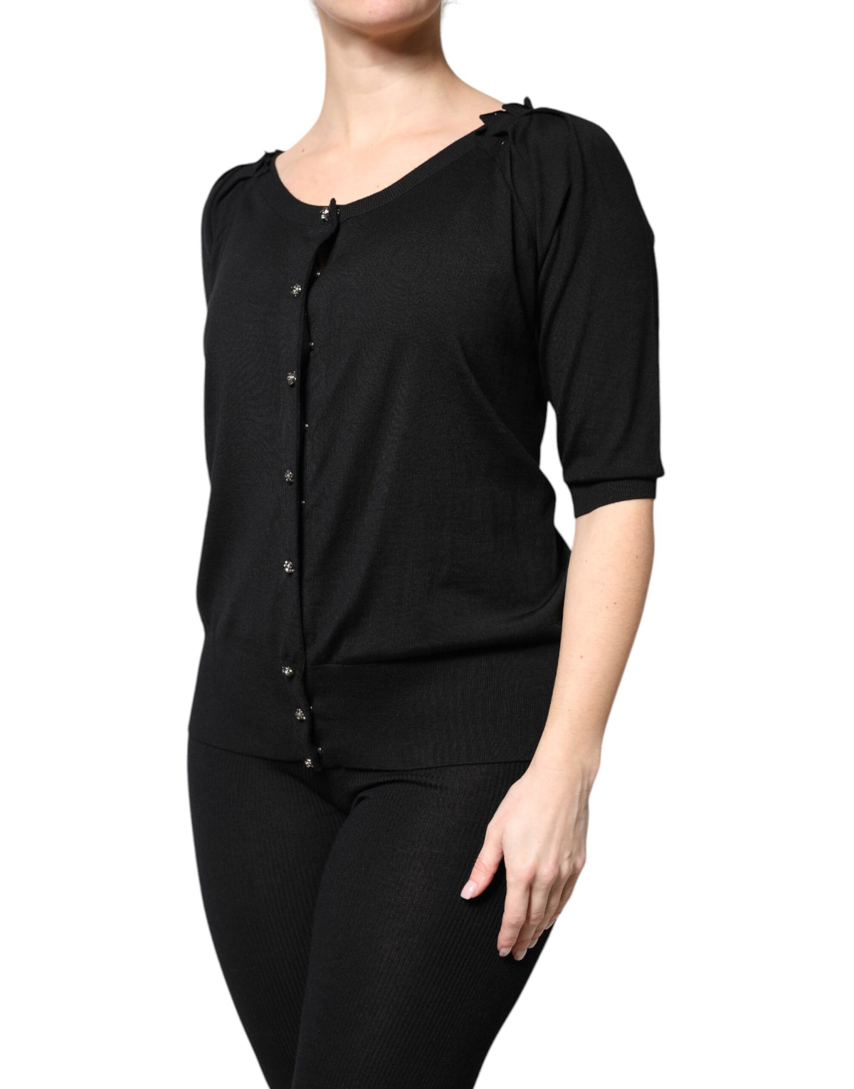 Dolce & Gabbana Schwarzes Button Down Kurzarm-Blusen-Top