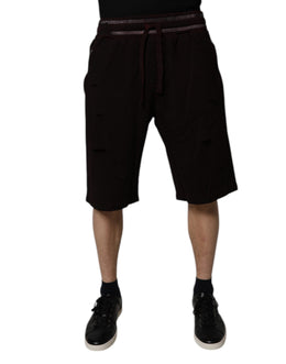 Dolce & Gabbana Maroon Baumwolle Logo Plaque Männer Bermuda Shorts
