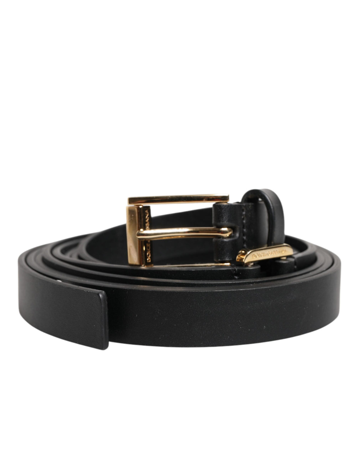 Dolce & Gabbana Schwarzer Doppelriemen-Ledergürtel mit goldener Schnalle