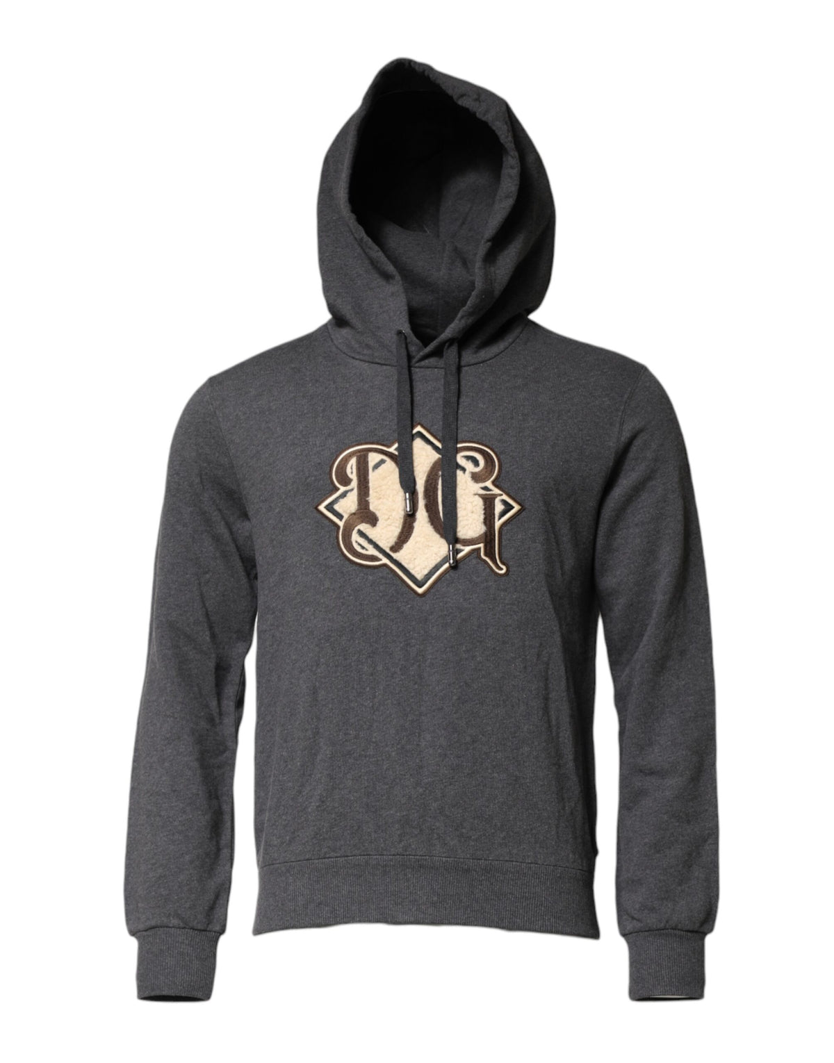 Dolce & Gabbana Graues Logo Patch Sweatshirt mit Kapuze Pullover