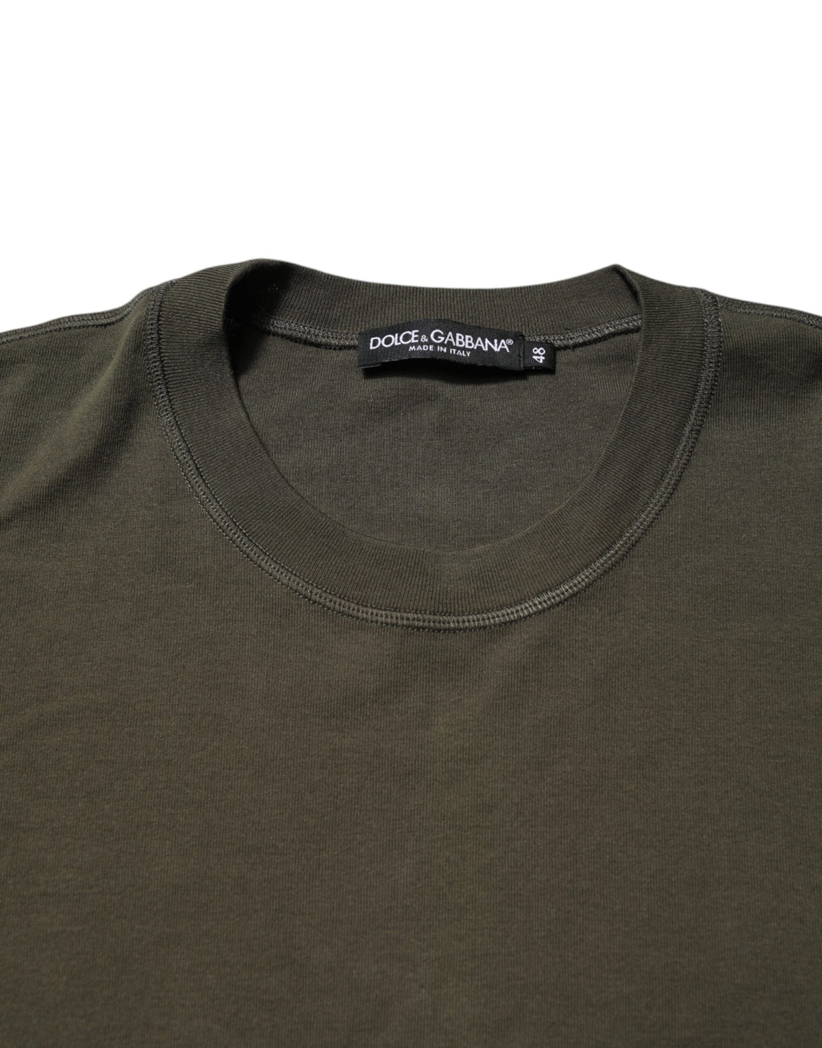 Dolce & Gabbana Dunkelgrünes T-Shirt mit langen Ärmeln und Rundhalsausschnitt