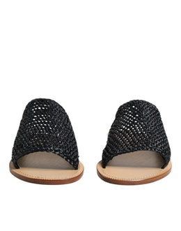 Dolce & Gabbana Schwarz Monochrome geflochtene Raffia Slides Schuhe