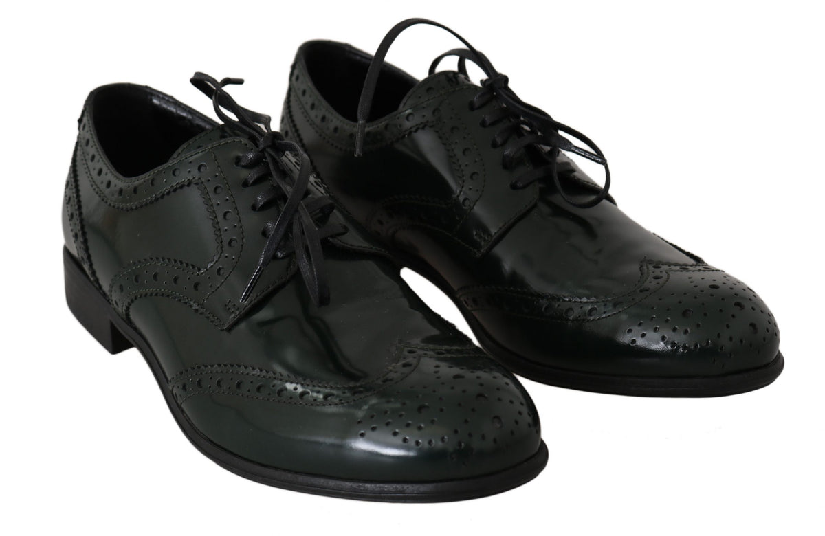Dolce & Gabbana Grüne Leder Broque Oxford Wingtip Schuhe