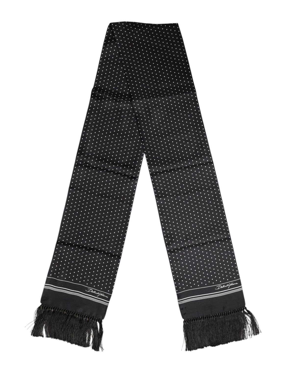 Dolce & Gabbana Schwarzer weißer Polka Dot Fransen Foulard Schal