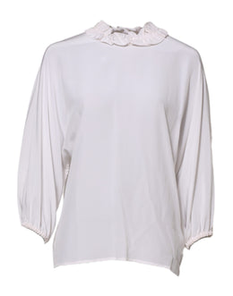 Dolce & Gabbana Weiße Bluse mit gerafftem Ausschnitt Pullover-Oberteil