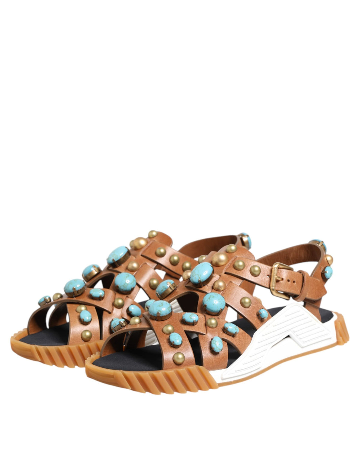 Dolce & Gabbana Braunes Leder Nietenschuhe Sandalen Schuhe