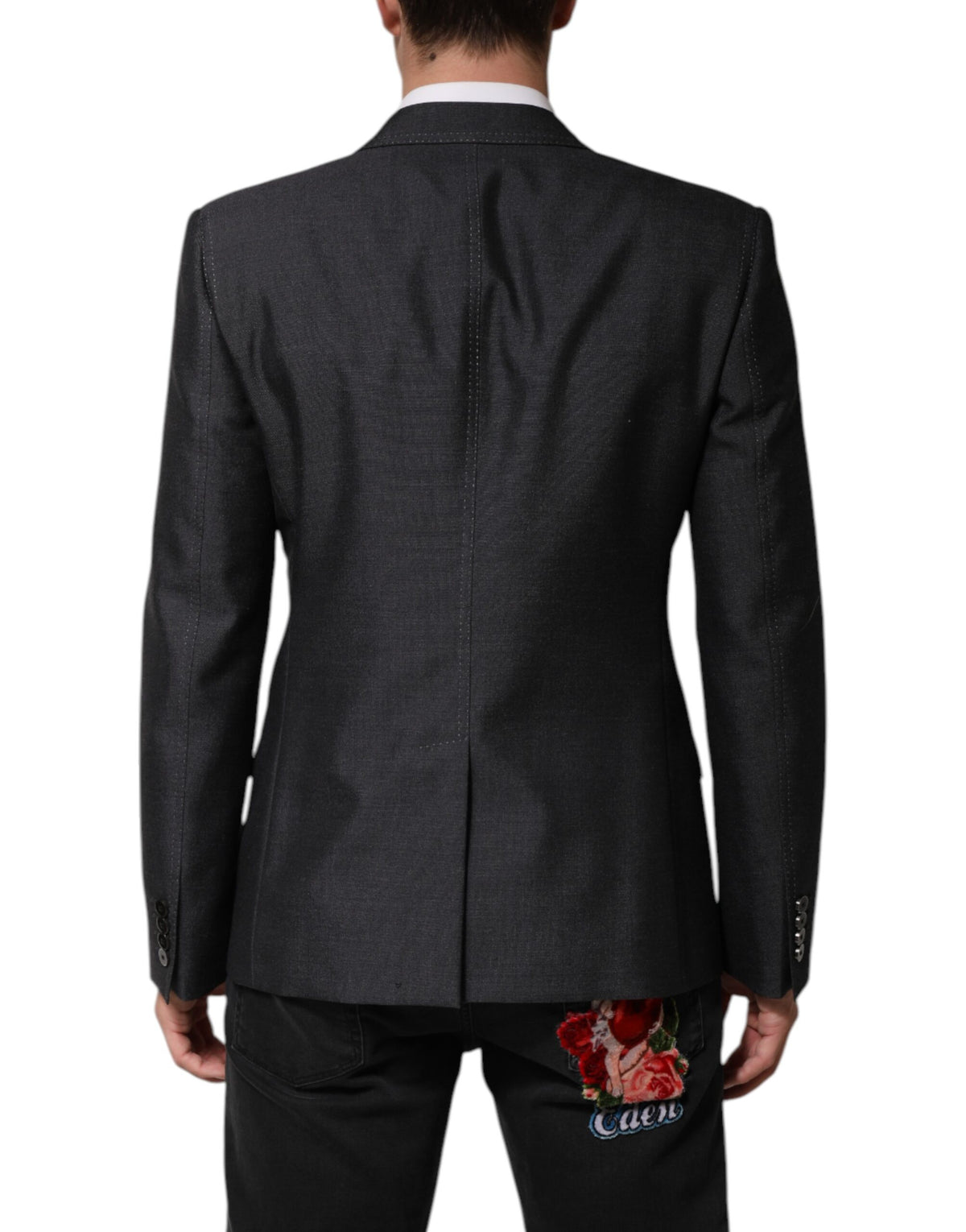 Dolce & Gabbana Dunkelgrauer Wollmantel mit Bienenstickerei Blazer
