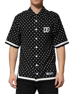 Dolce & Gabbana Schwarzes gepunktetes Polo-T-Shirt mit kurzen Ärmeln und Kragen