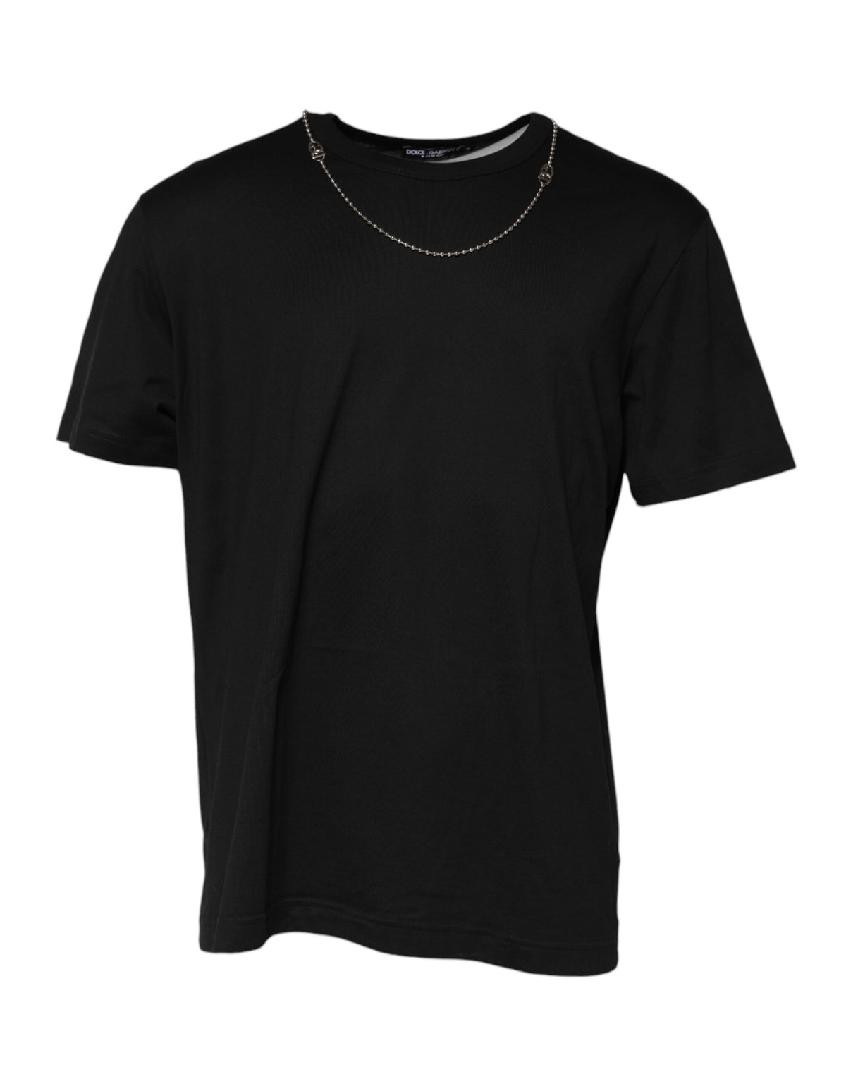 Dolce & Gabbana Schwarzes Ketten-T-Shirt aus Baumwolle mit Rundhalsausschnitt