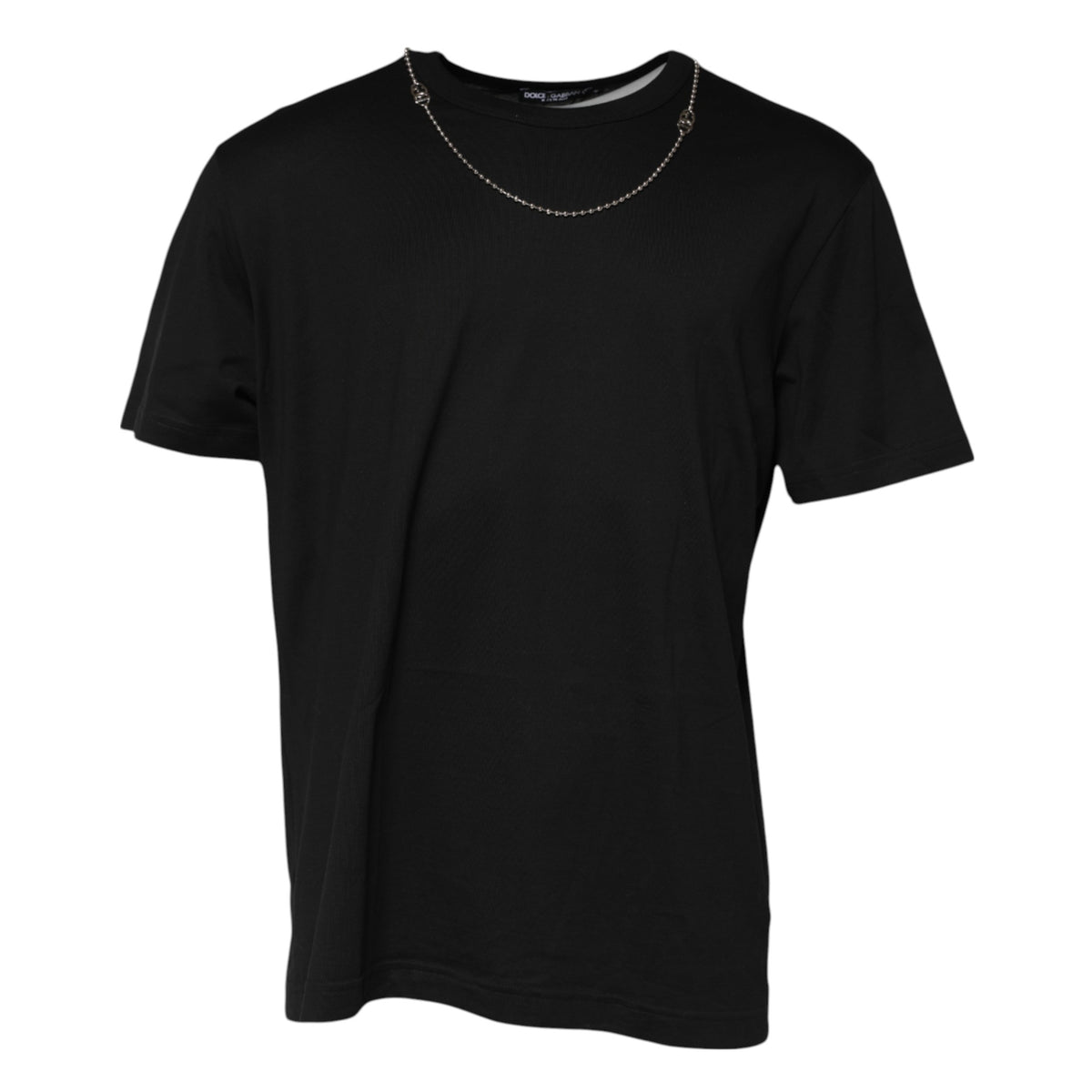 Dolce & Gabbana Schwarzes Ketten-T-Shirt aus Baumwolle mit Rundhalsausschnitt