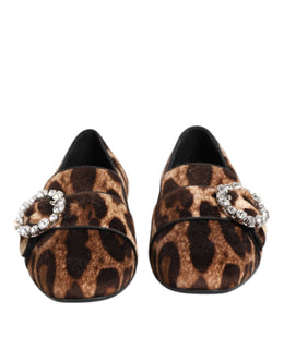 Dolce & Gabbana Braun Leopard Print Kristalle Loafers Flats Schuhe