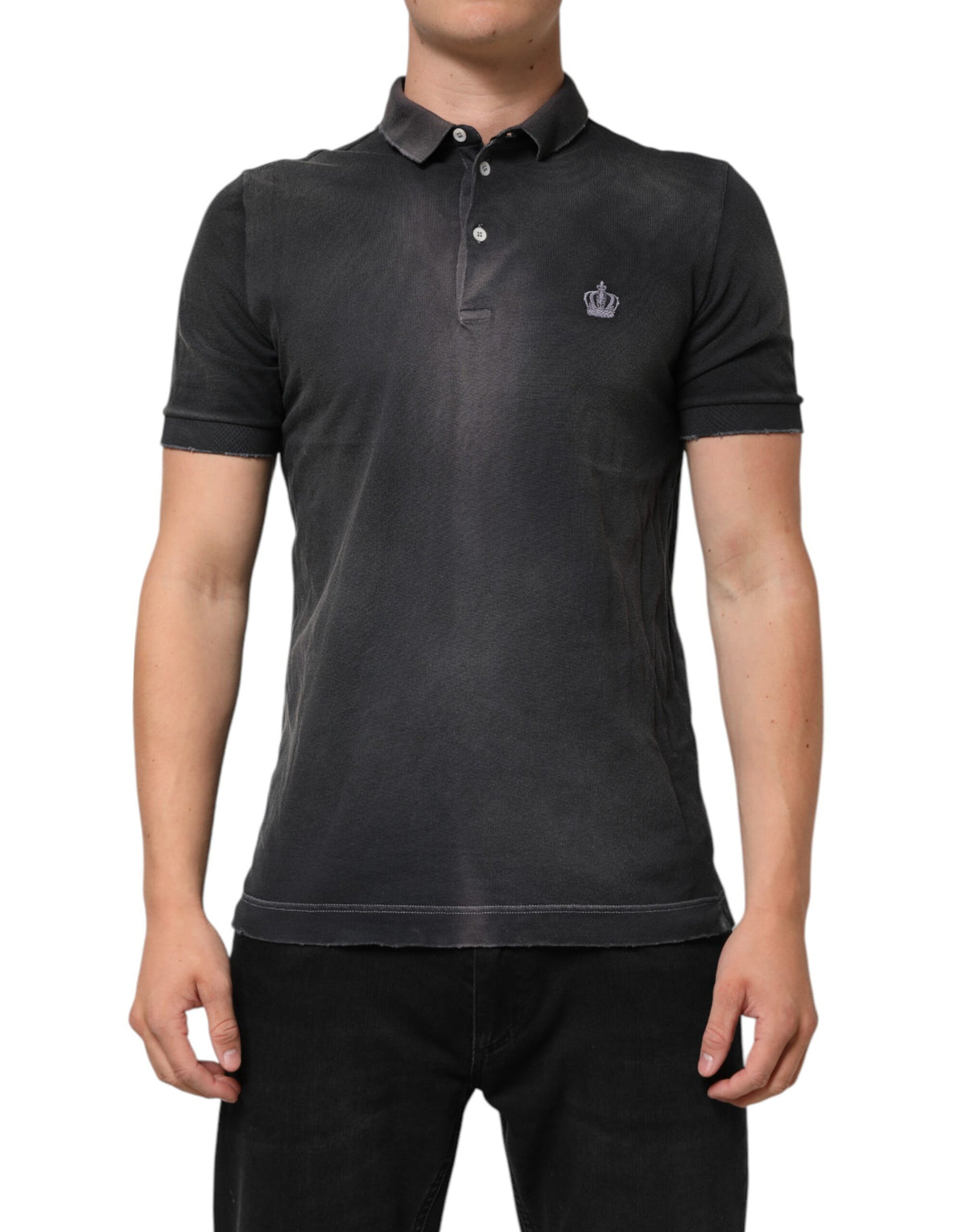 Dolce & Gabbana Graues Baumwoll-Polo-T-Shirt mit Kragen für Männer