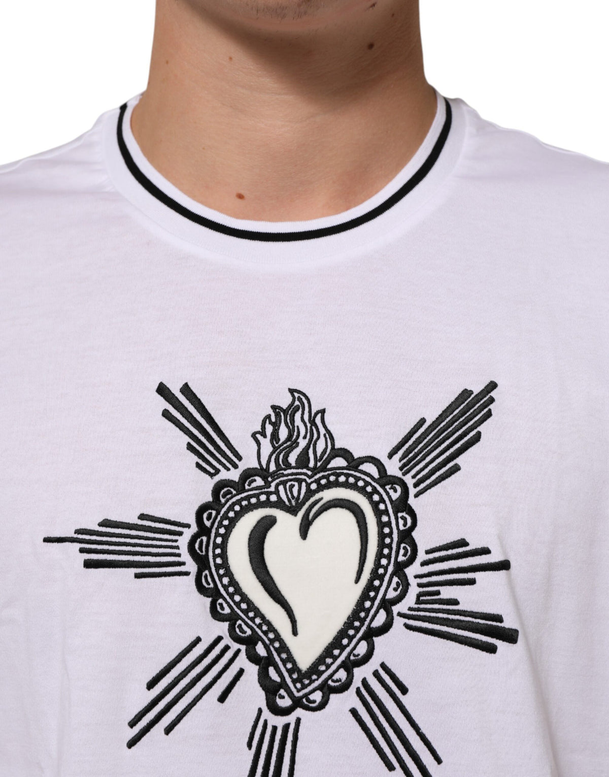 Dolce & Gabbana Weißes Sacred Heart Kurzarm-T-Shirt für Männer