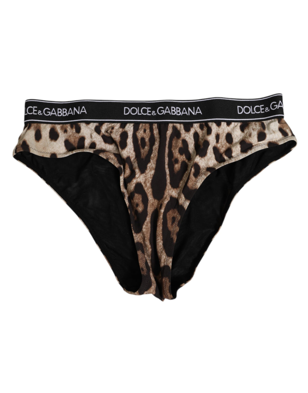 Dolce & Gabbana Brauner Leopard Nylon Panty mit hoher Taille Unterwäsche