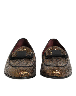 Dolce & Gabbana Gold Pailletten Slip On Loafers Männer Kleid Schuhe