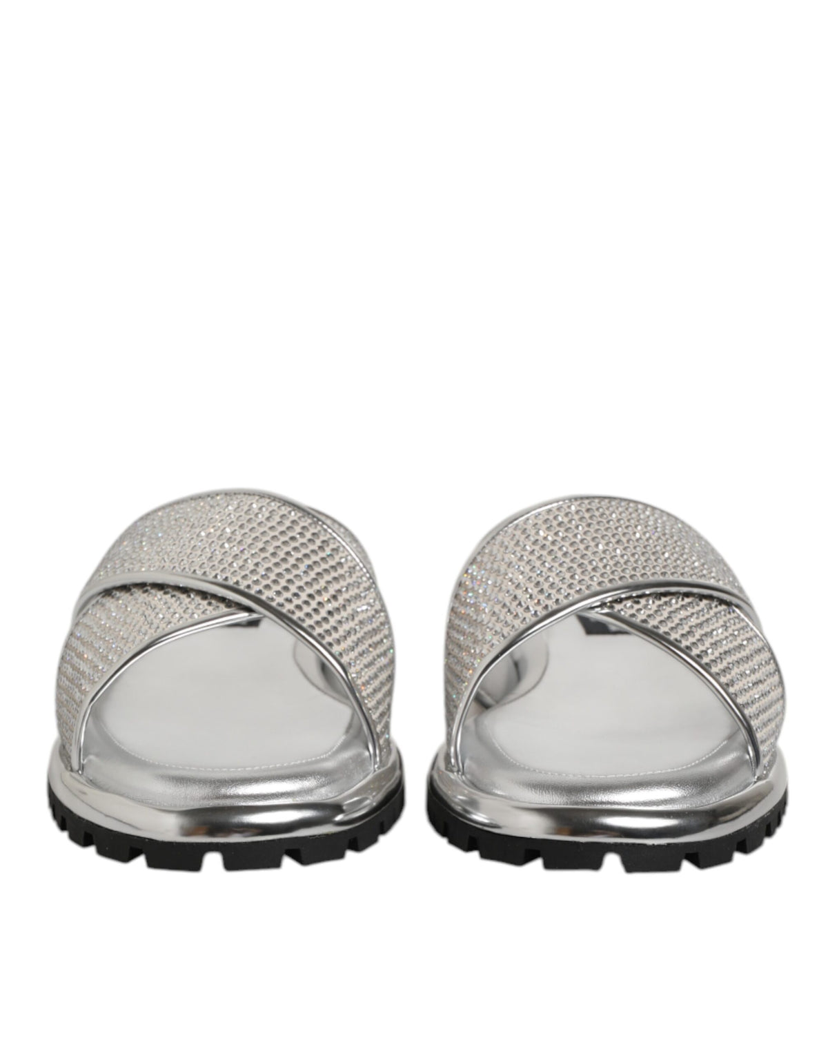 Dolce & Gabbana Silber Strass Rutschen Flats Hausschuhe Schuhe