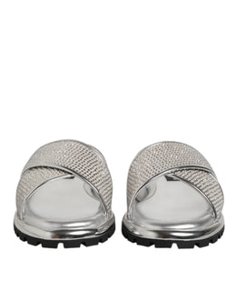Dolce & Gabbana Silber Strass Rutschen Flats Hausschuhe Schuhe