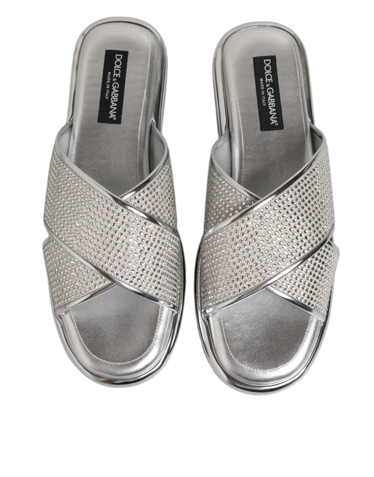Dolce & Gabbana Silber Strass Rutschen Flats Hausschuhe Schuhe