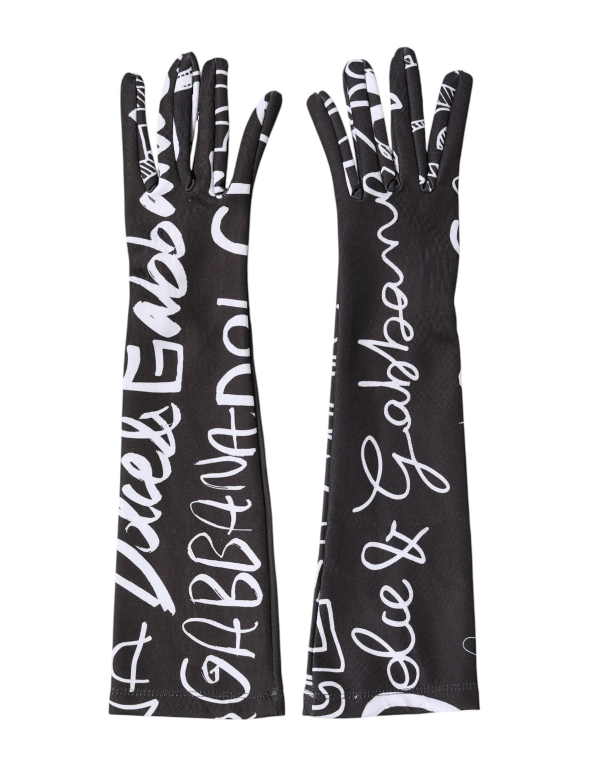 Dolce & Gabbana Schwarze und Weiße DG Logo Ellenbogenlange Fingerhandschuhe