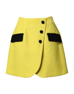 Dolce & Gabbana Gelber Wollrock mit Knöpfen und hoher Taille
